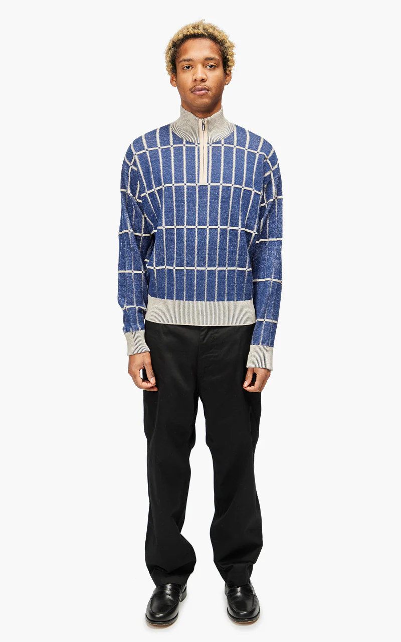 Jacquemus Le Pull Malha Checkered Knit Polo Multi-Blue - Image 2