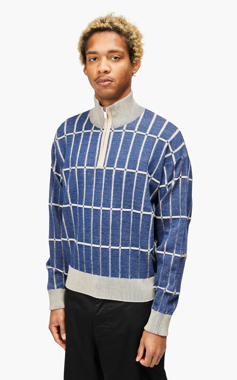 Jacquemus Le Pull Malha Checkered Knit Polo Multi-Blue - Image 4