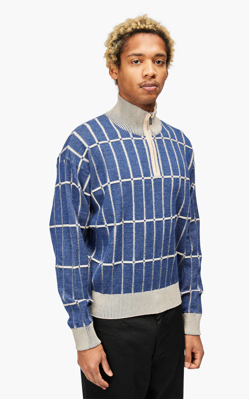 Jacquemus Le Pull Malha Checkered Knit Polo Multi-Blue - Image 5