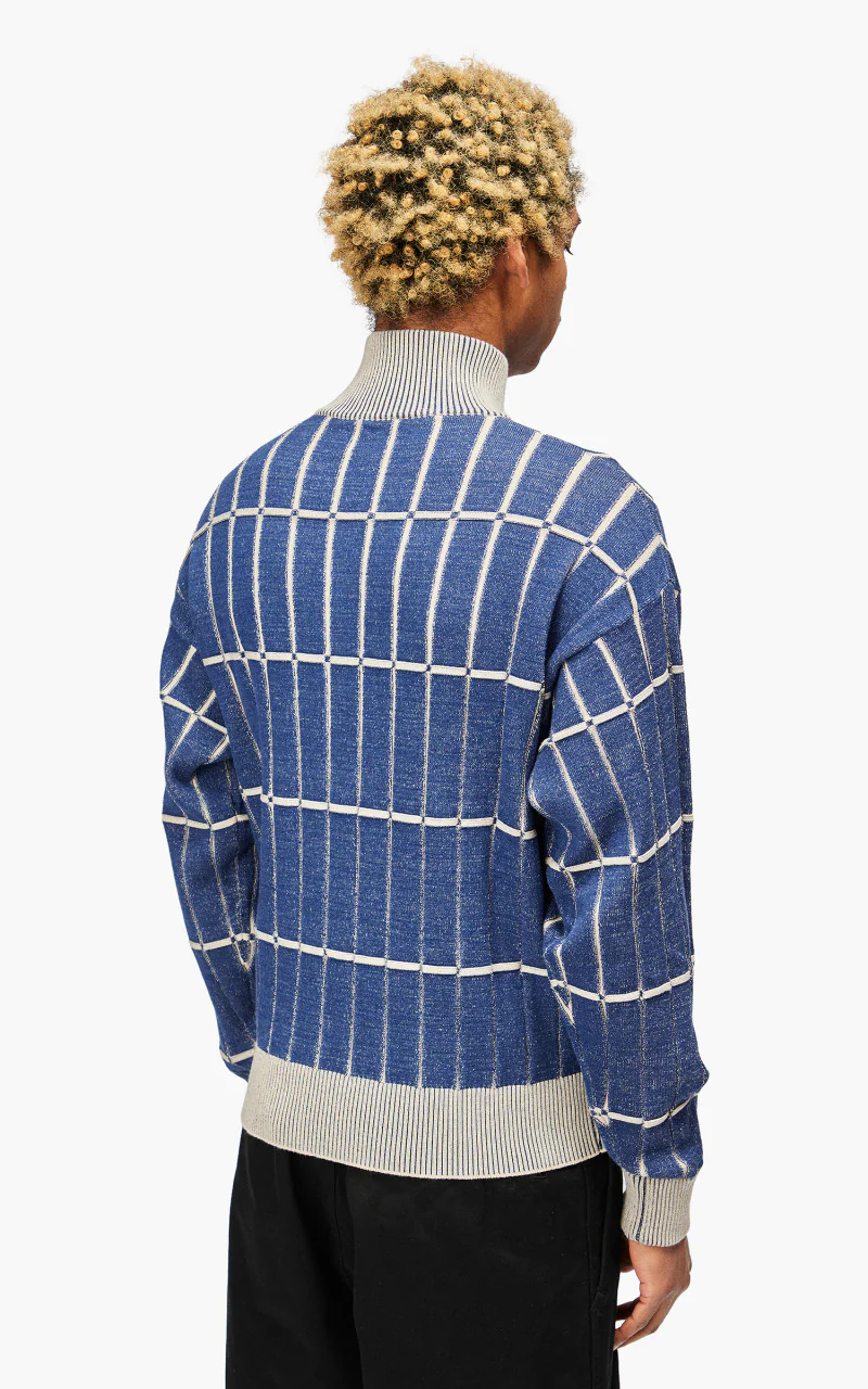 Jacquemus Le Pull Malha Checkered Knit Polo Multi-Blue - Image 6