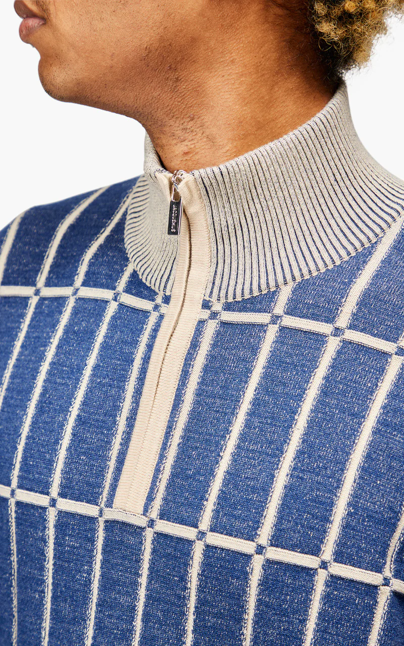 Jacquemus Le Pull Malha Checkered Knit Polo Multi-Blue - Image 7