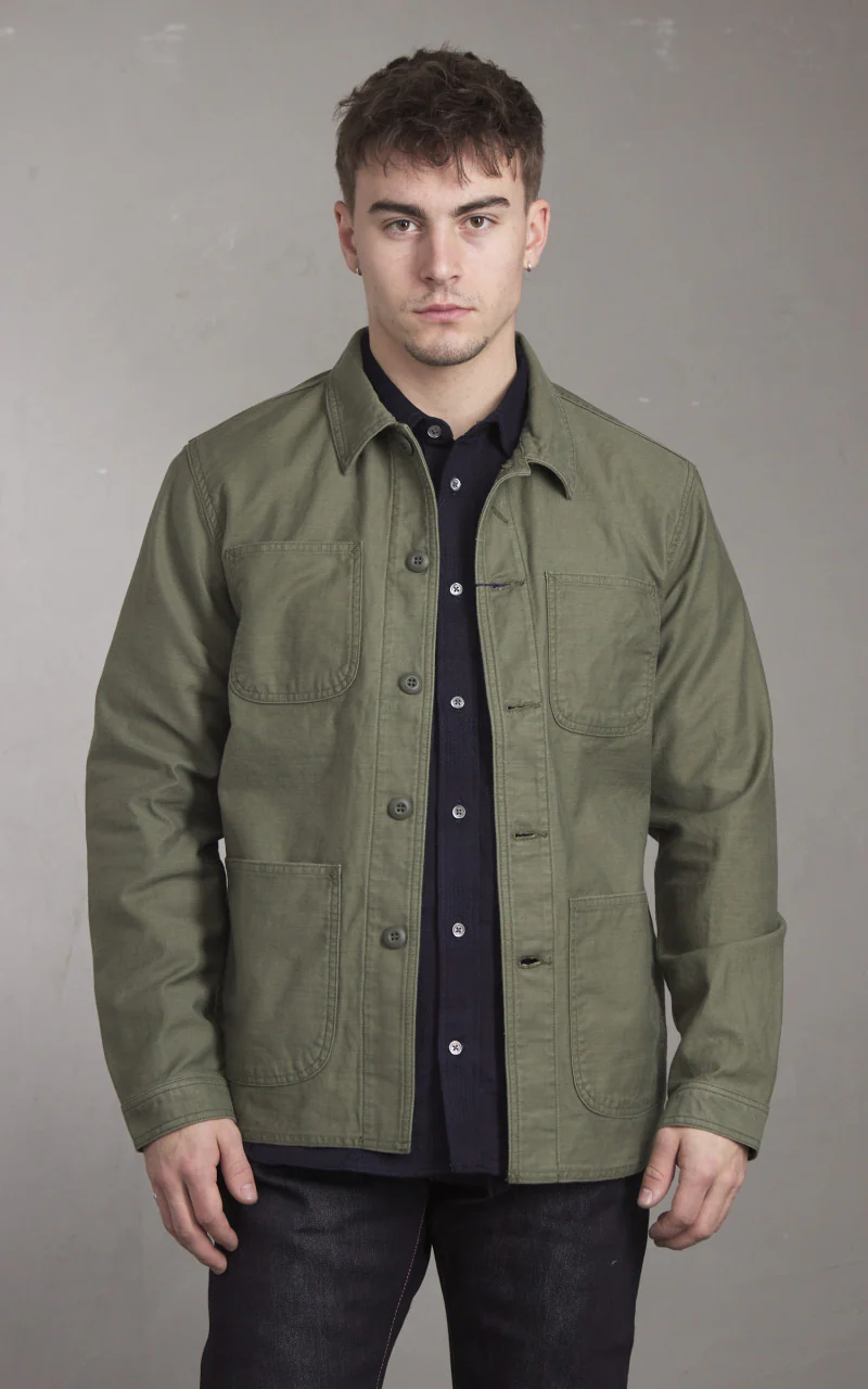 Japan Blue Japan Blue JBOT1300 Military Back Sateen Coverall Jacket Olive Drab - Image 2