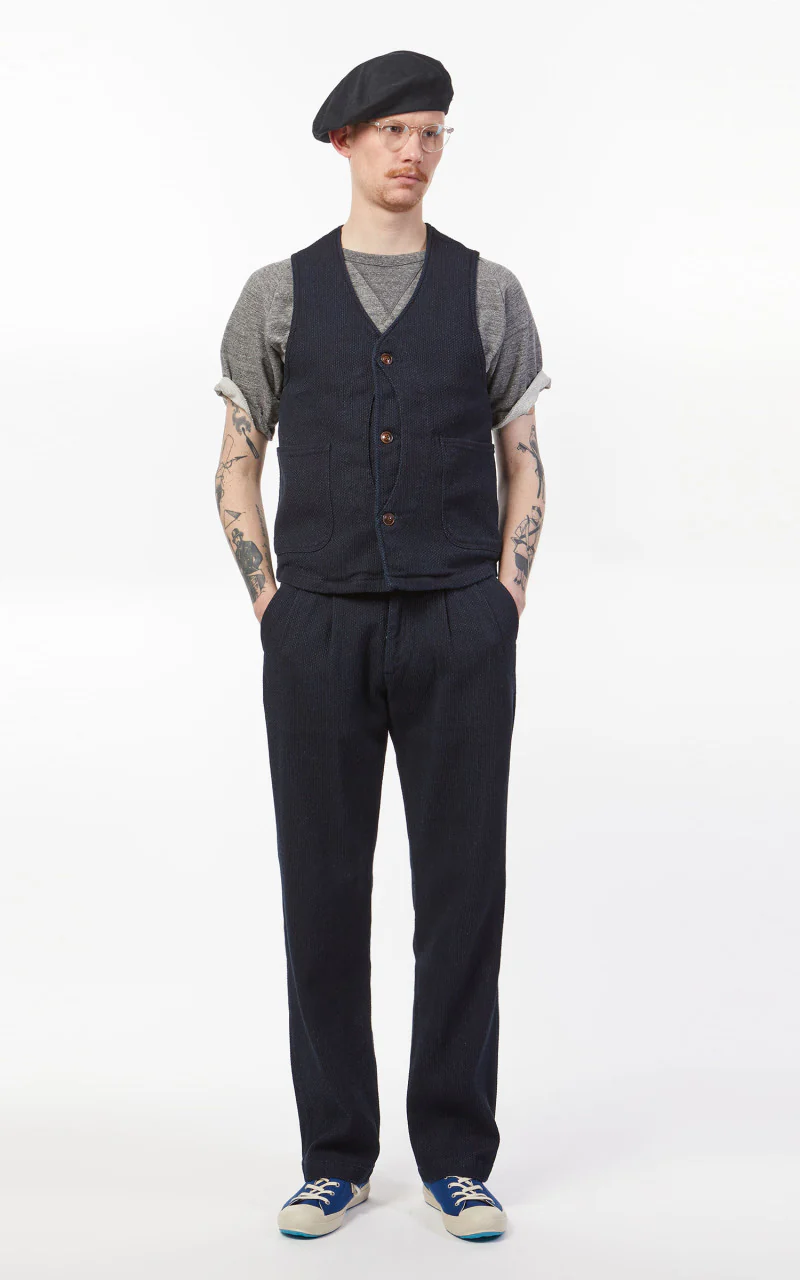 Japan Blue Sashiko Hunting Vest Indigo - Image 2