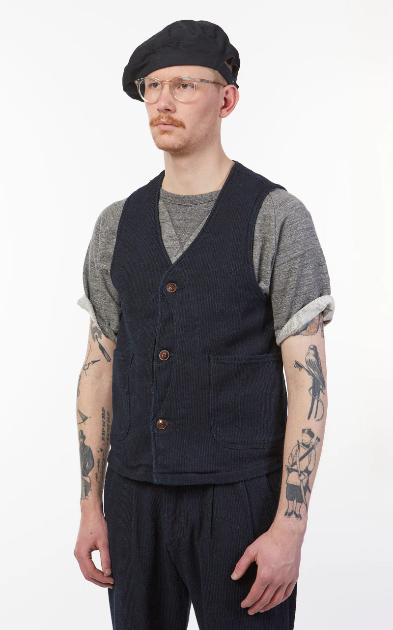 Japan Blue Sashiko Hunting Vest Indigo - Image 4