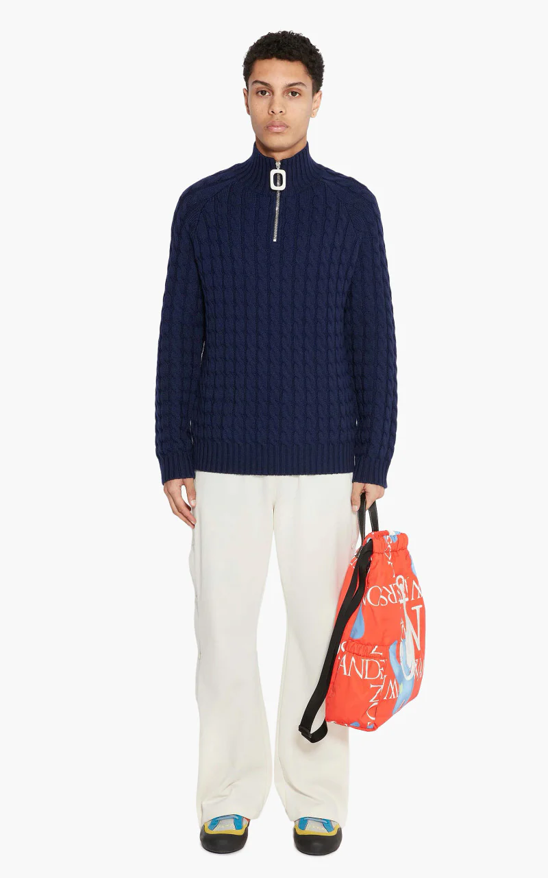 JW Anderson JWA Cable Knit Henley Jumper Navy - Image 2
