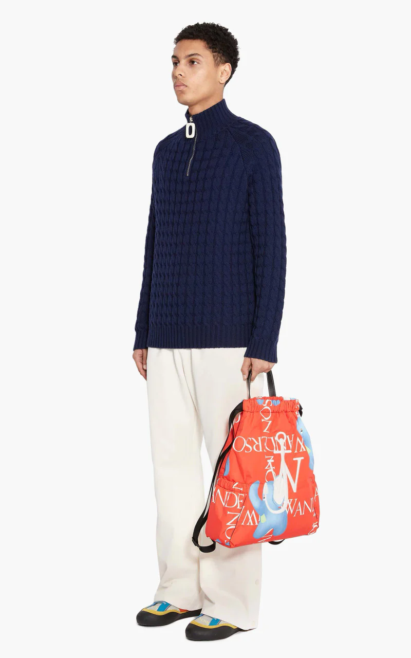 JW Anderson JWA Cable Knit Henley Jumper Navy - Image 3