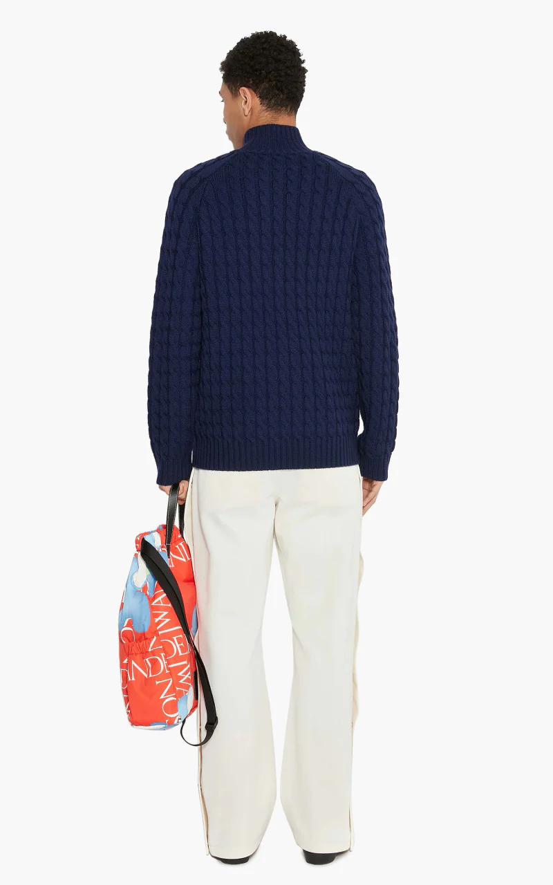 JW Anderson JWA Cable Knit Henley Jumper Navy - Image 4