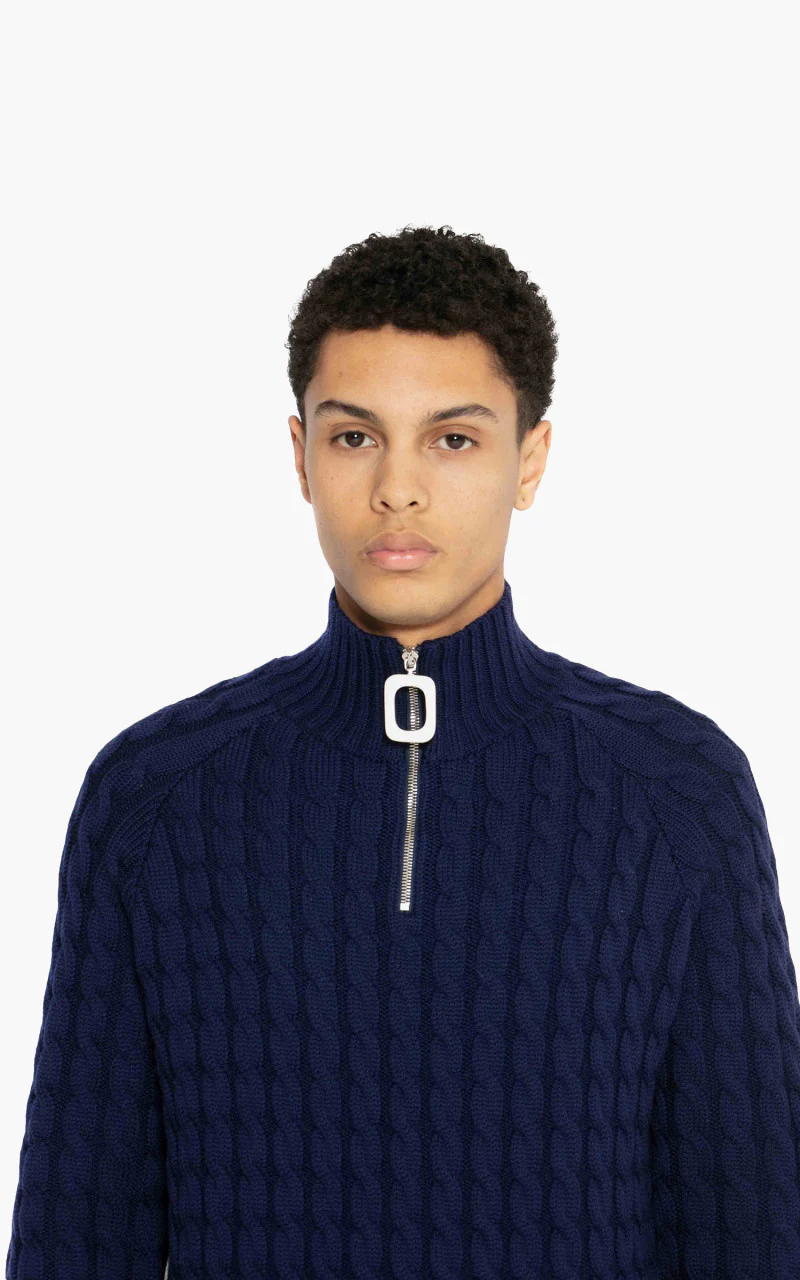 JW Anderson JWA Cable Knit Henley Jumper Navy - Image 5