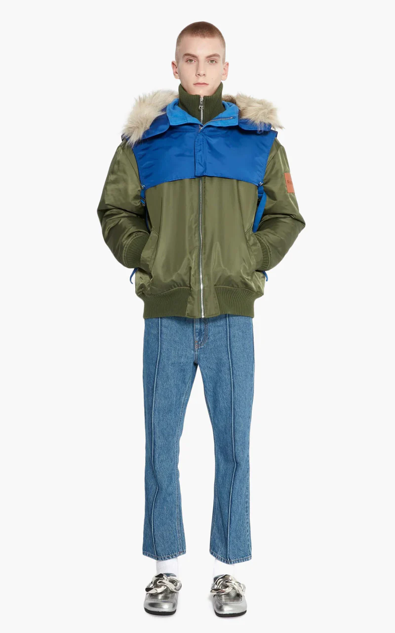 JW Anderson Relaxed Bomber Jacket With Detachable Hood Green/Blue - Image 2
