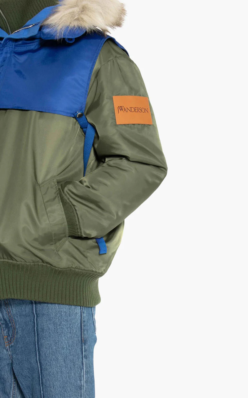 JW Anderson Relaxed Bomber Jacket With Detachable Hood Green/Blue - Image 6