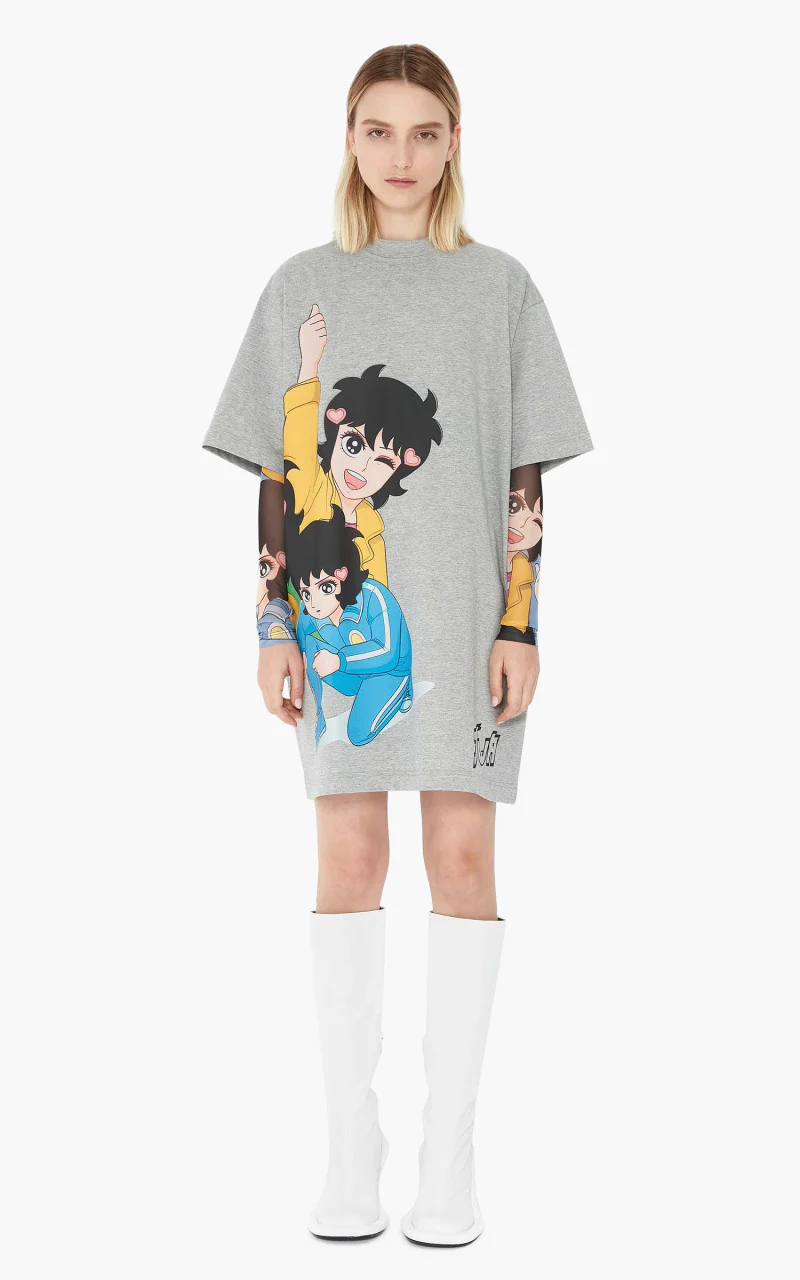 JW Anderson RH Print T-Shirt Dress Grey Melange - Image 2