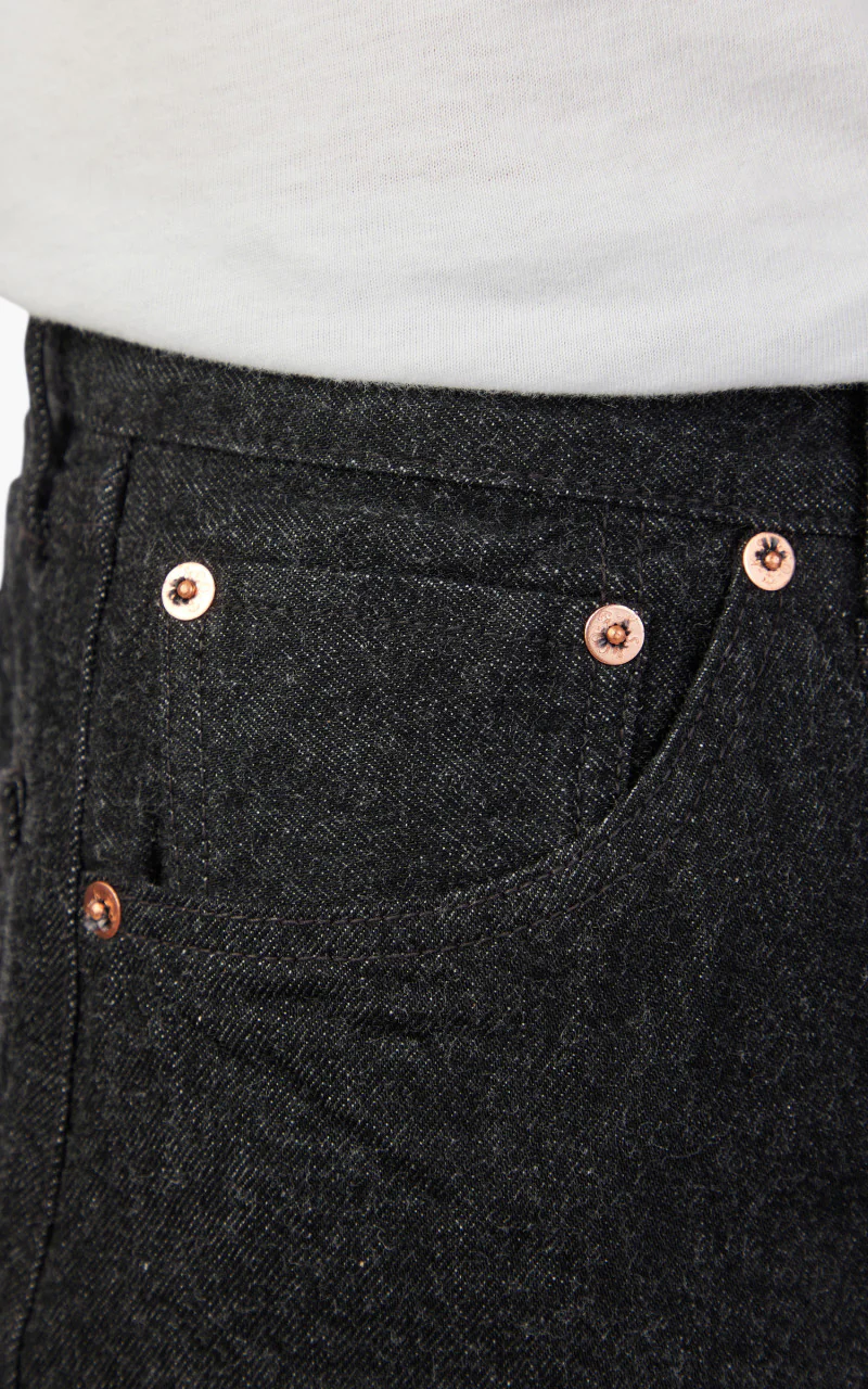 Kaptain Sunshine 5P Zipper Front Denim Pants Black One Wash - Image 5