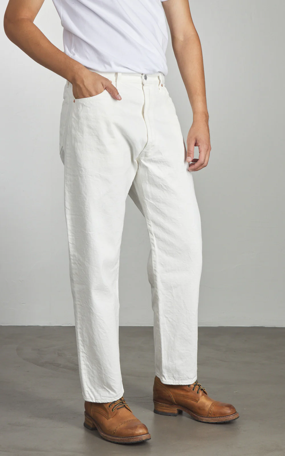 Kaptain Sunshine 5P Zipper Front Denim Pants One Wash White - Image 4
