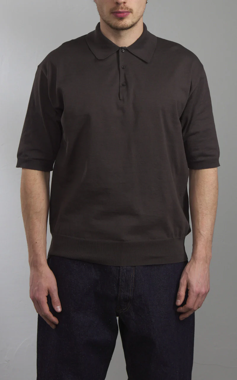 Kaptain Sunshine Cotton Knit Polo Shirt Brown - Image 2