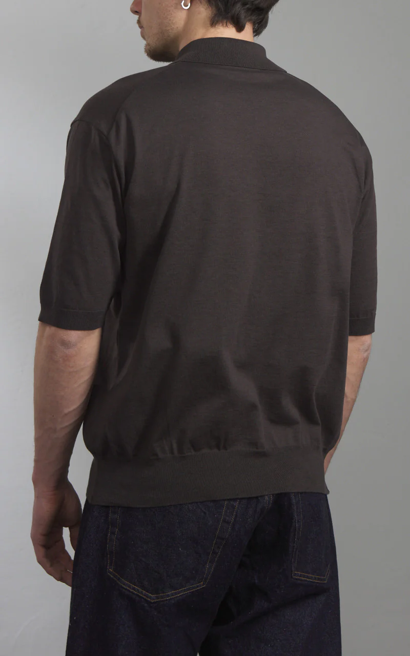 Kaptain Sunshine Cotton Knit Polo Shirt Brown - Image 4