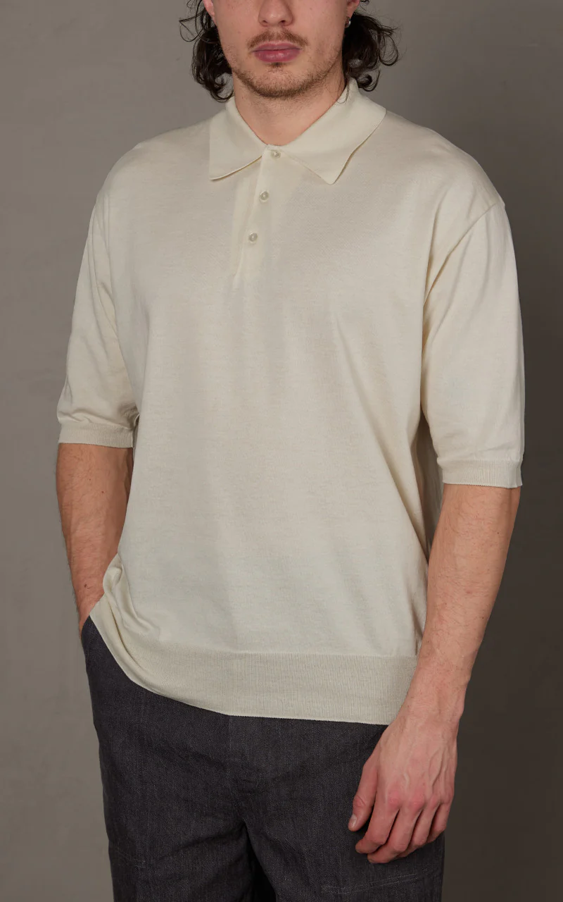 Kaptain Sunshine Cotton Knit Polo Shirt Ecru - Image 2