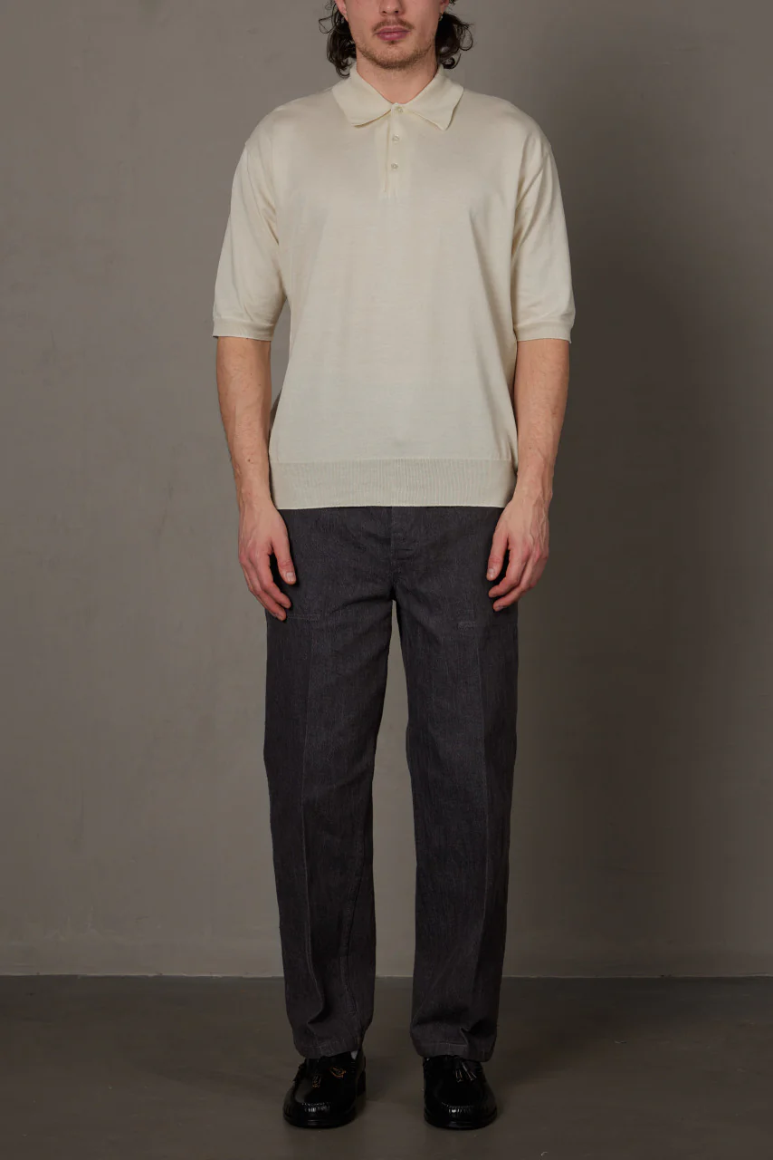 Kaptain Sunshine Cotton Knit Polo Shirt Ecru - Image 4