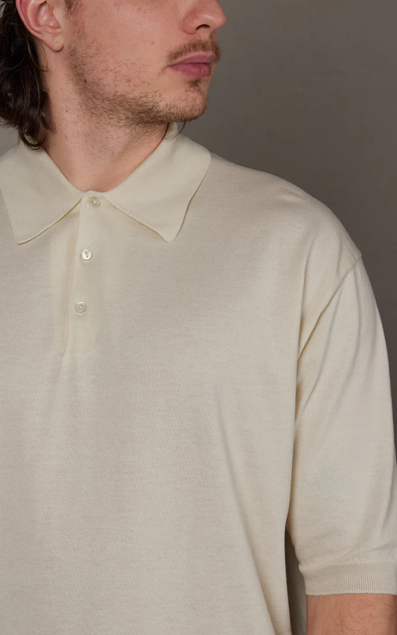 Kaptain Sunshine Cotton Knit Polo Shirt Ecru - Image 5
