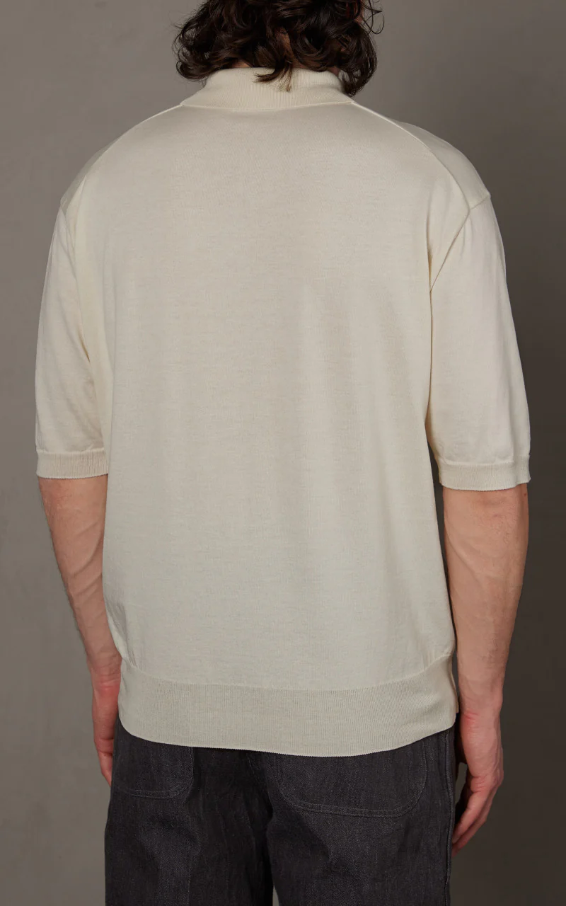 Kaptain Sunshine Cotton Knit Polo Shirt Ecru - Image 6