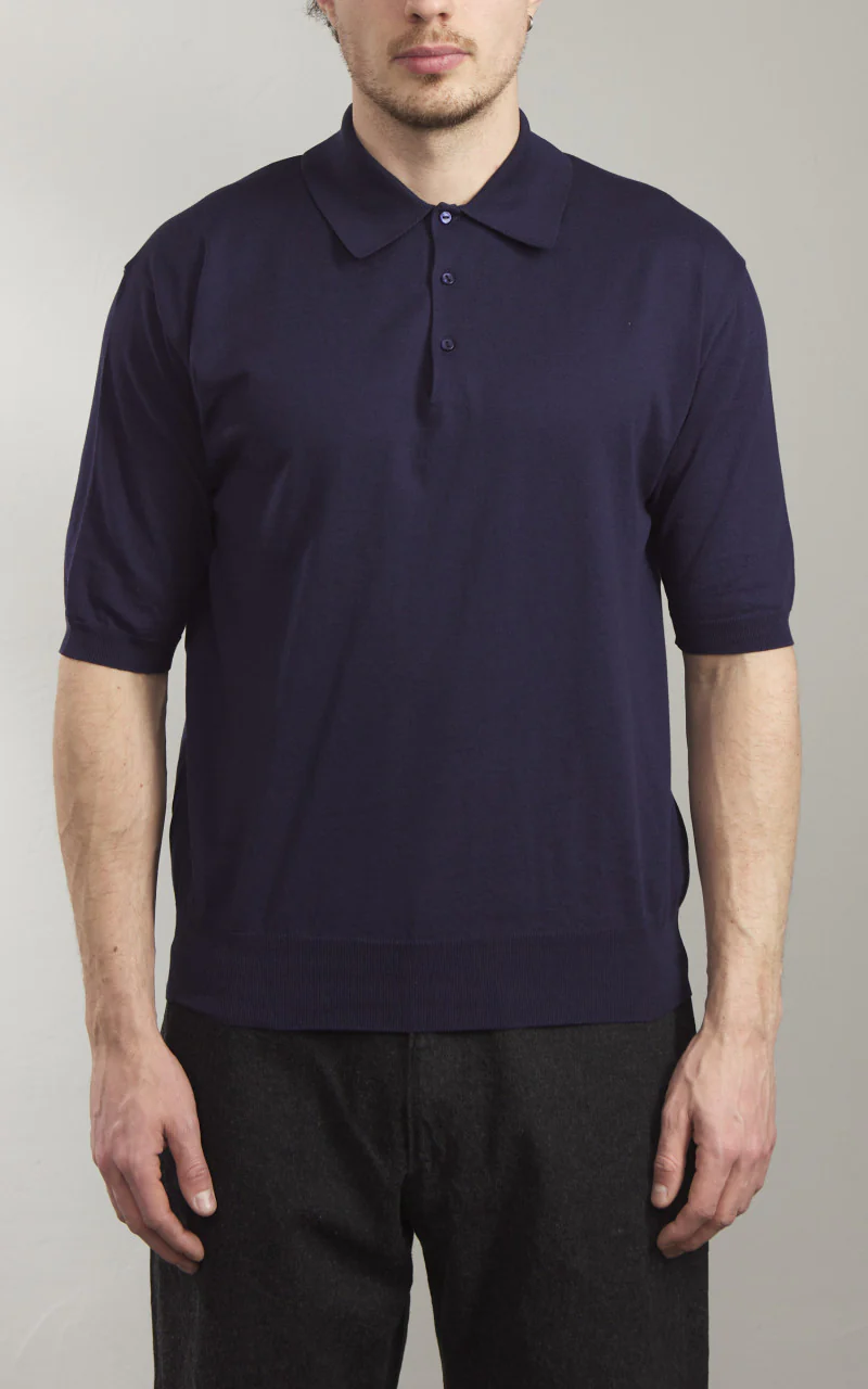 Kaptain Sunshine Cotton Knit Polo Shirt Navy - Image 2