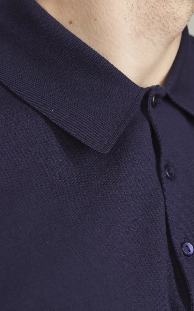 Kaptain Sunshine Cotton Knit Polo Shirt Navy - Image 4