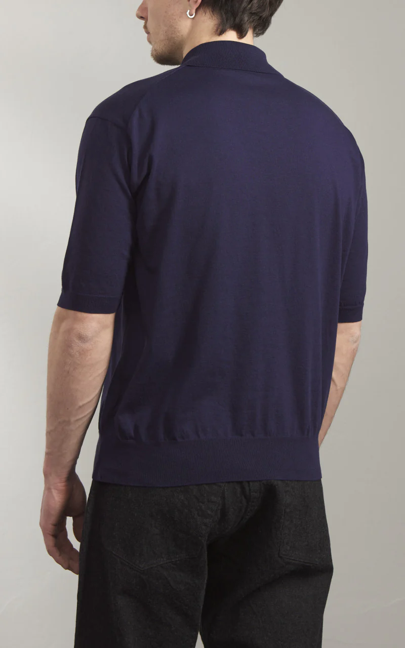 Kaptain Sunshine Cotton Knit Polo Shirt Navy - Image 6