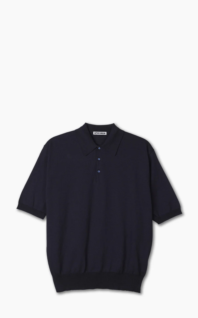 Kaptain Sunshine Cotton Knit Polo Shirt Navy - Image 7