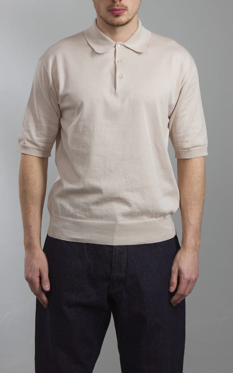 Kaptain Sunshine Cotton Knit Polo Shirt Sand Beige - Image 2