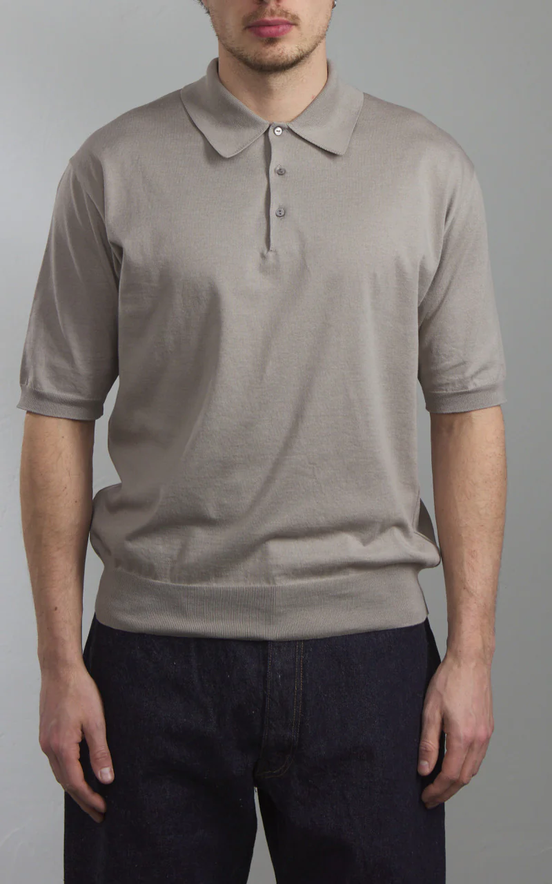 Kaptain Sunshine Cotton Knit Polo Shirt Taupe - Image 2