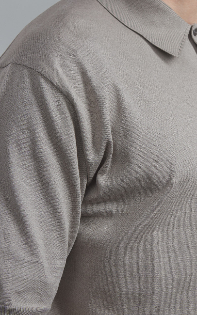 Kaptain Sunshine Cotton Knit Polo Shirt Taupe - Image 4