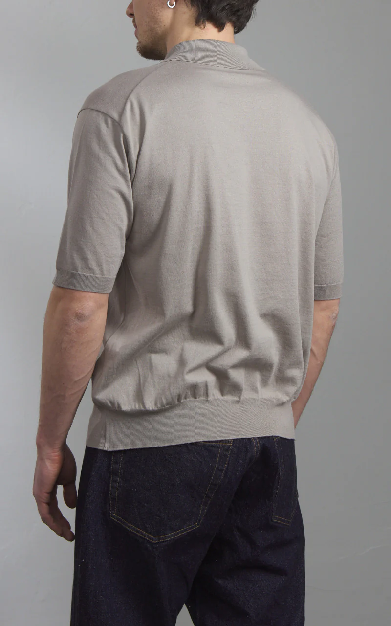 Kaptain Sunshine Cotton Knit Polo Shirt Taupe - Image 5