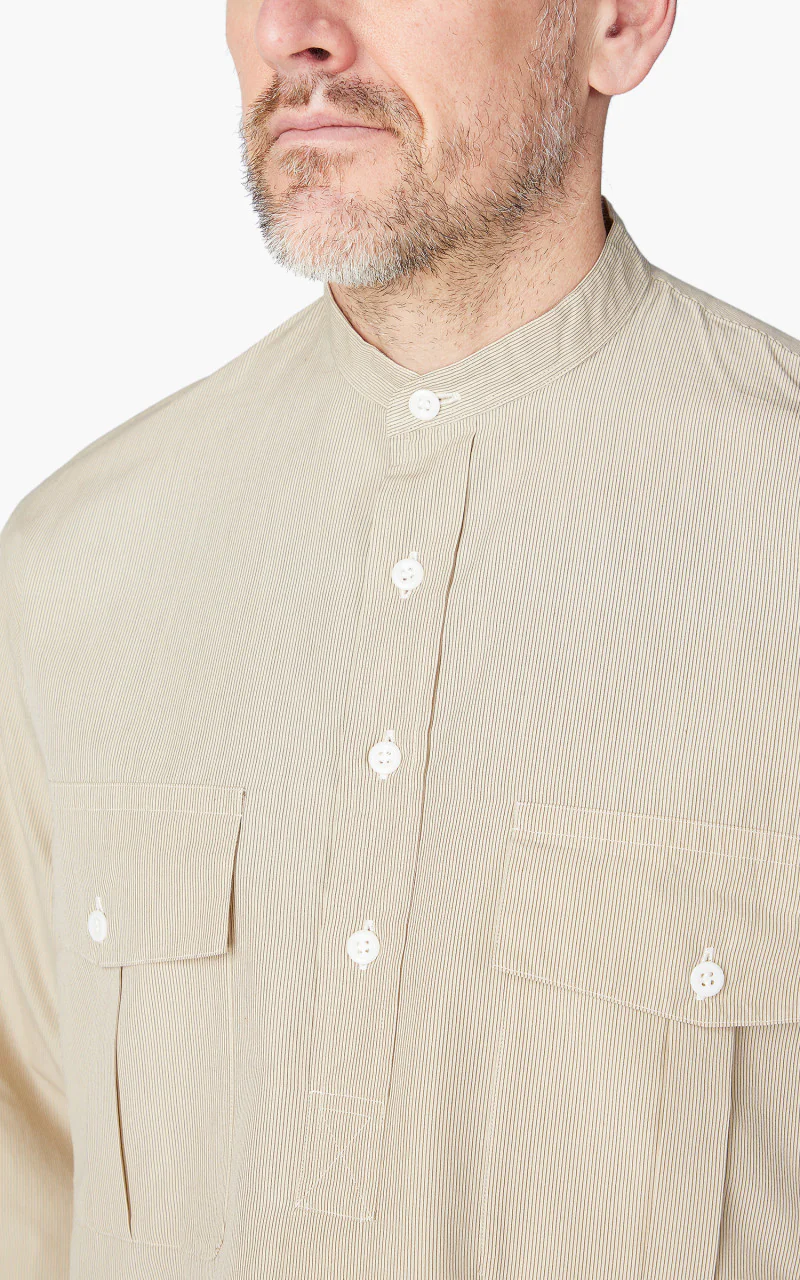 Kaptain Sunshine Cotton Pullover Standcollar Shirt Pin Stripe - Image 6