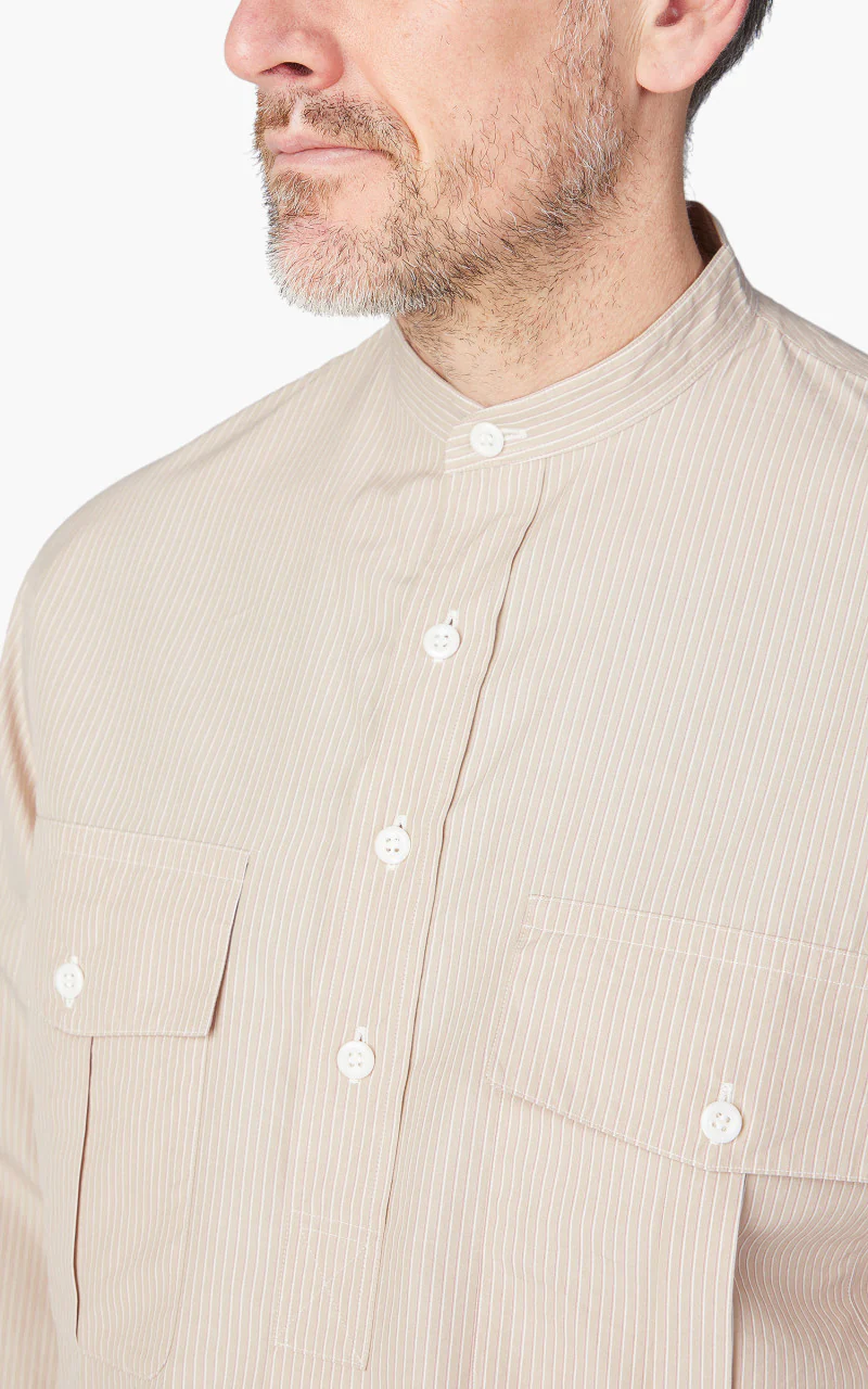 Kaptain Sunshine Cotton Pullover Standcollar Shirt Sand Stripe - Image 6