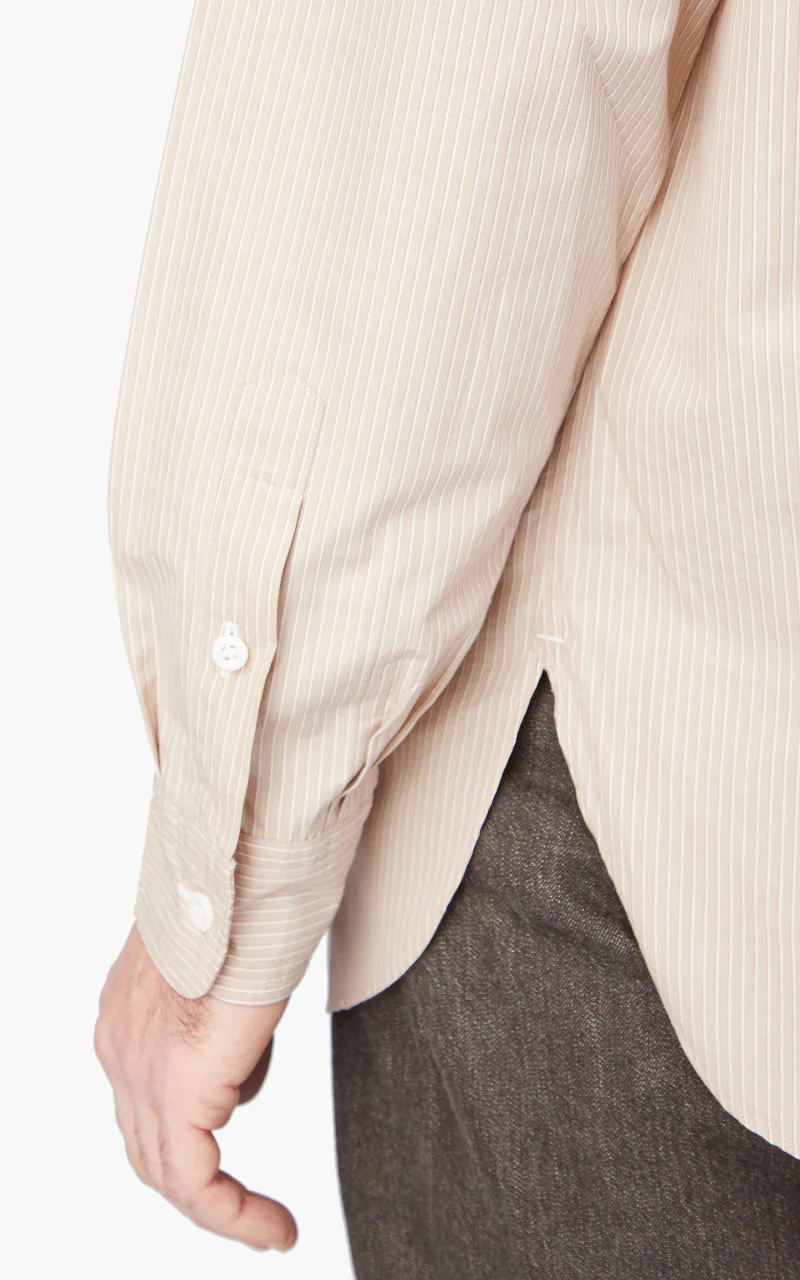 Kaptain Sunshine Cotton Pullover Standcollar Shirt Sand Stripe - Image 7