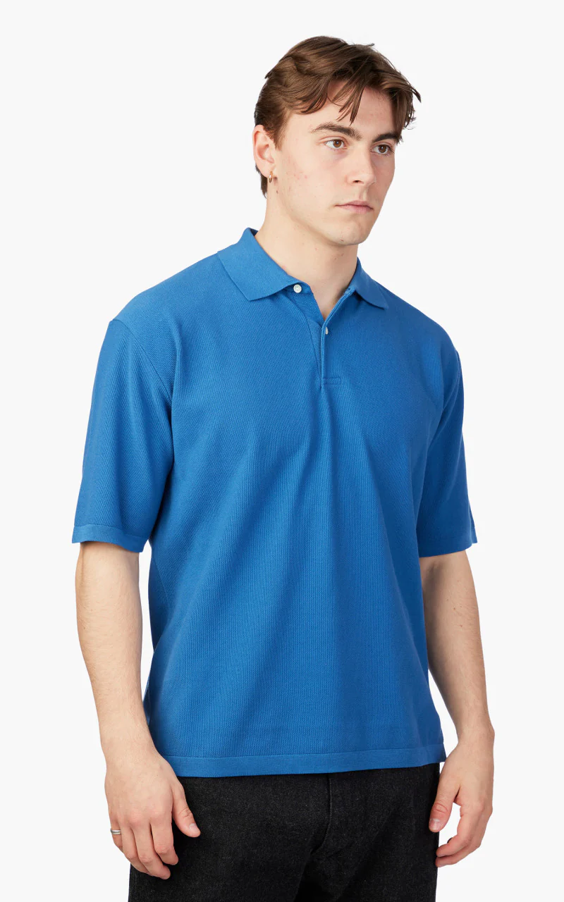 Kaptain Sunshine Knit Polo Shirt Blue - Image 4