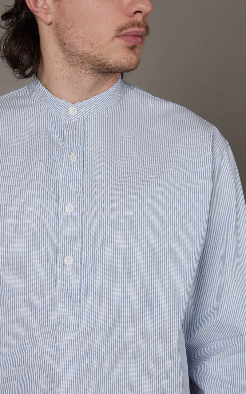 Kaptain Sunshine Pullover Shirt Blue Stripe - Image 3