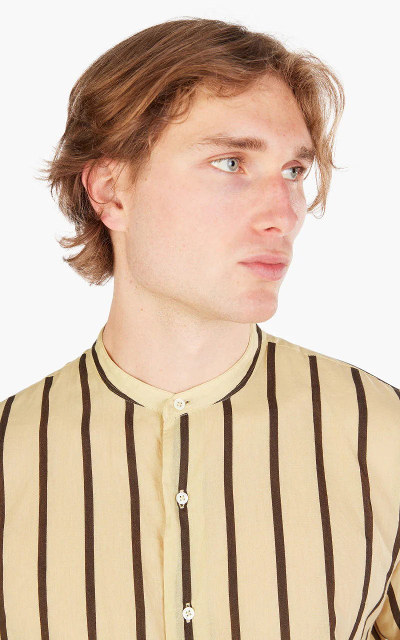 Kaptain Sunshine Stand Collar Shirt Beige Stripe - Image 5