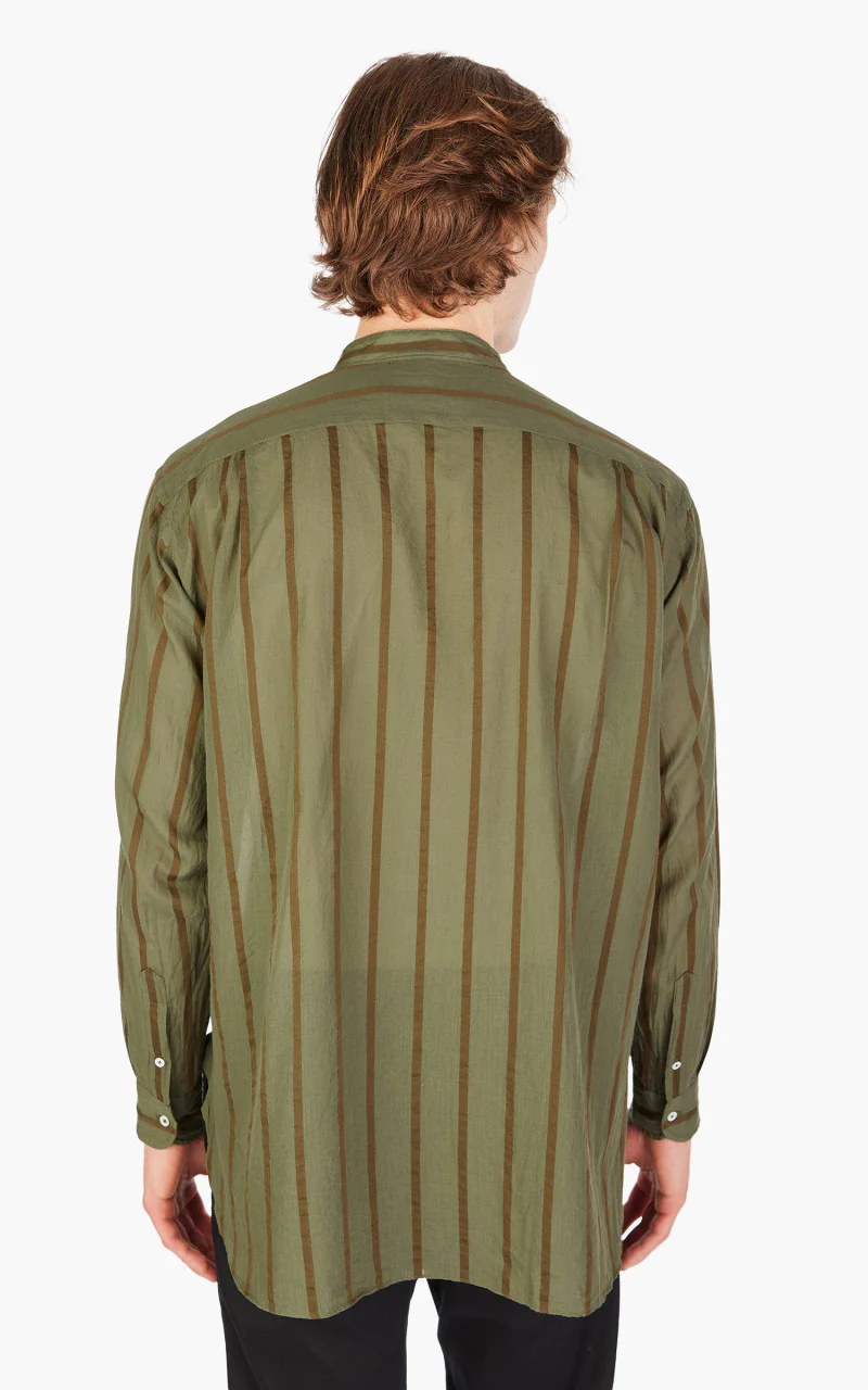 Kaptain Sunshine Stand Collar Shirt Olive Stripe - Image 6