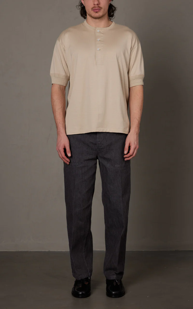 Kaptain Sunshine Suvin Supima Tube Henleyneck Tee Light Beige - Image 3