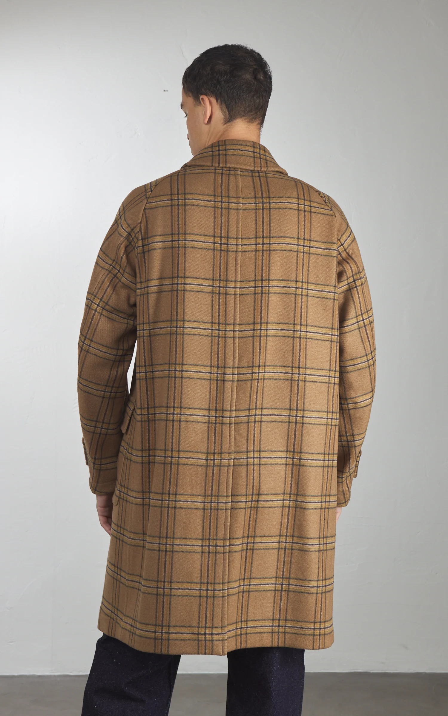 Kaptain Sunshine Traveller Coat Wool Plaid Beige - Image 4