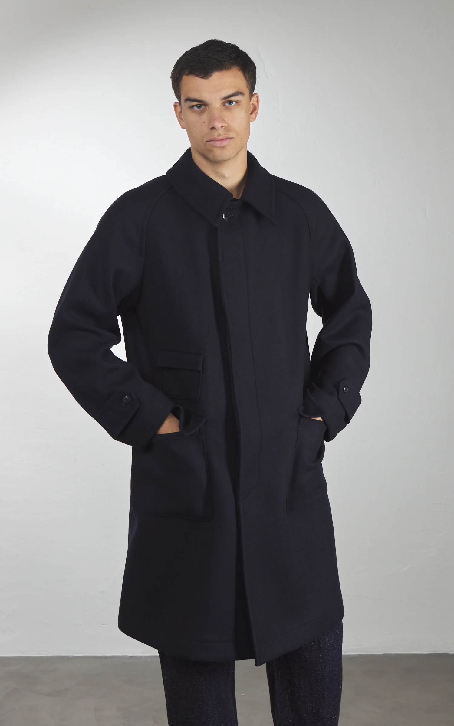 Kaptain Sunshine Traveller Coat Wool Top Navy - Image 3