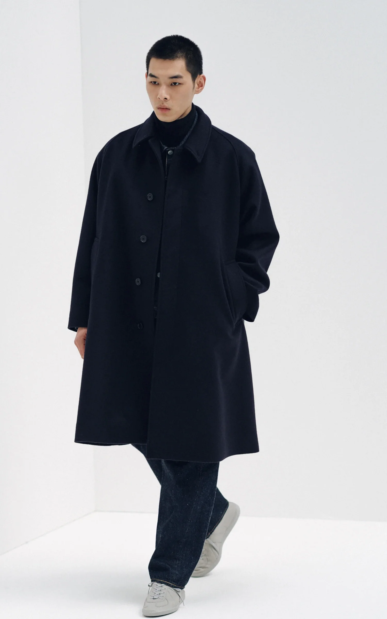 Kaptain Sunshine Walker Coat Cashmere Wool Navy - Image 9