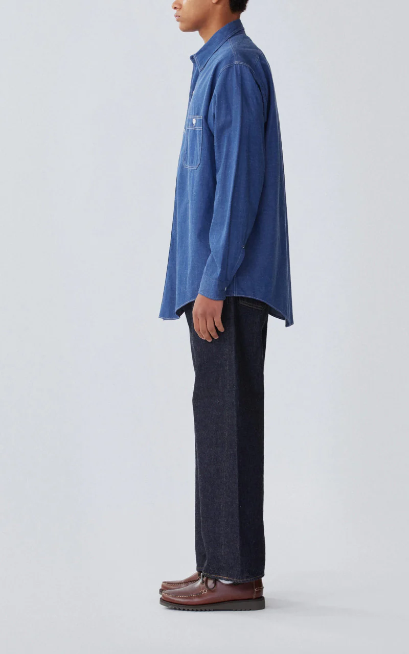 Kaptain Sunshine Work Shirt Cotton/Hemp Indigo Blue - Image 4