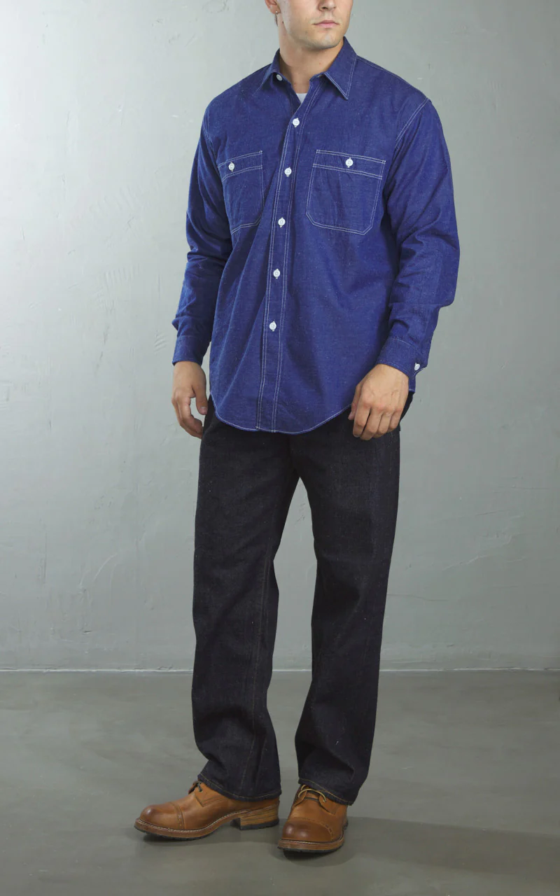 Kaptain Sunshine Work Shirt Cotton/Hemp Indigo Blue - Image 5