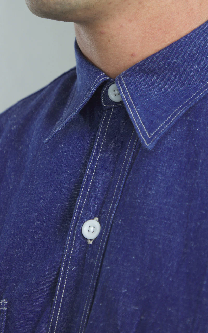 Kaptain Sunshine Work Shirt Cotton/Hemp Indigo Blue - Image 7