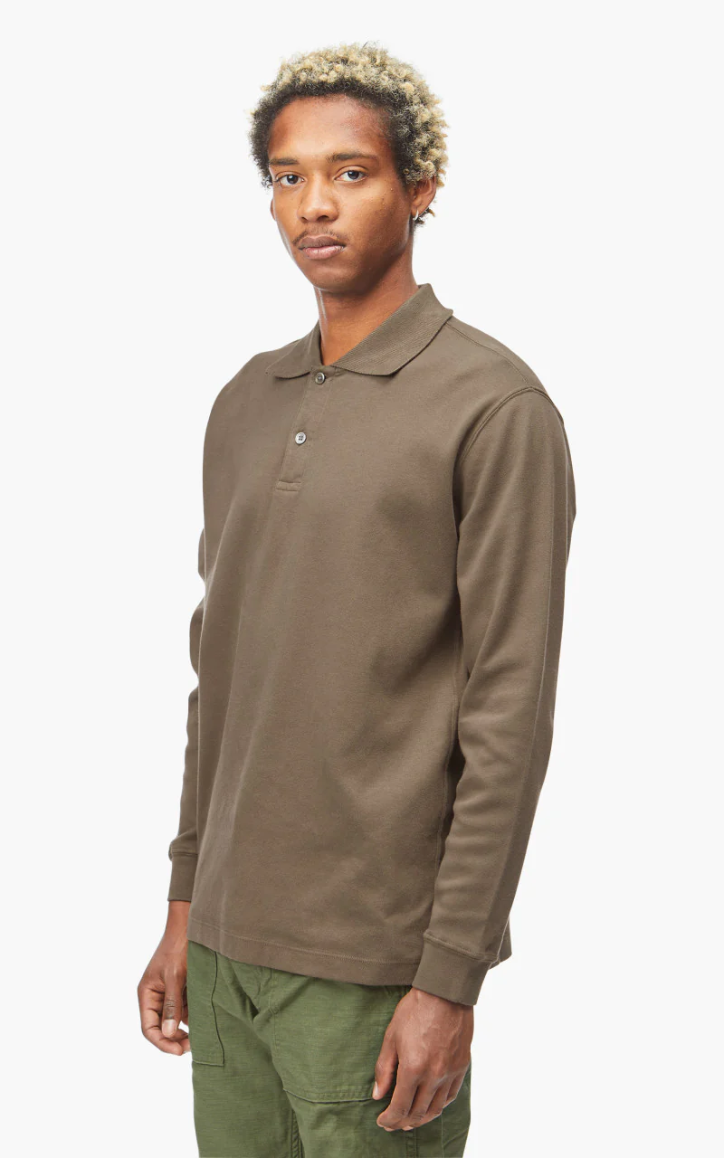 Lady White Co. Two Button Polo Longsleeve Dark Taupe - Image 3