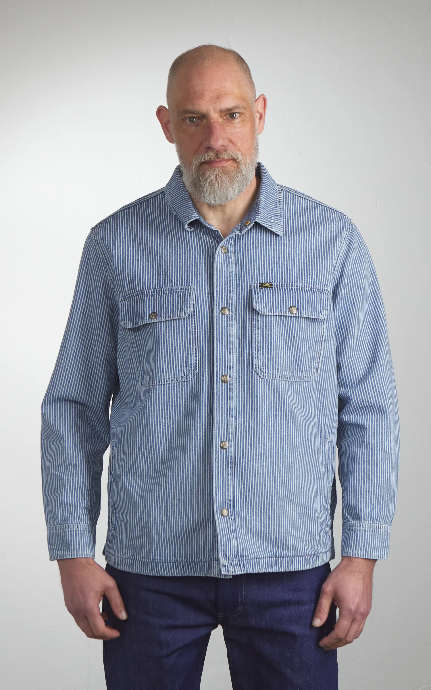 Lee 101 101 Relaxed Overshirt Washed RR Stripe Blue - Image 2