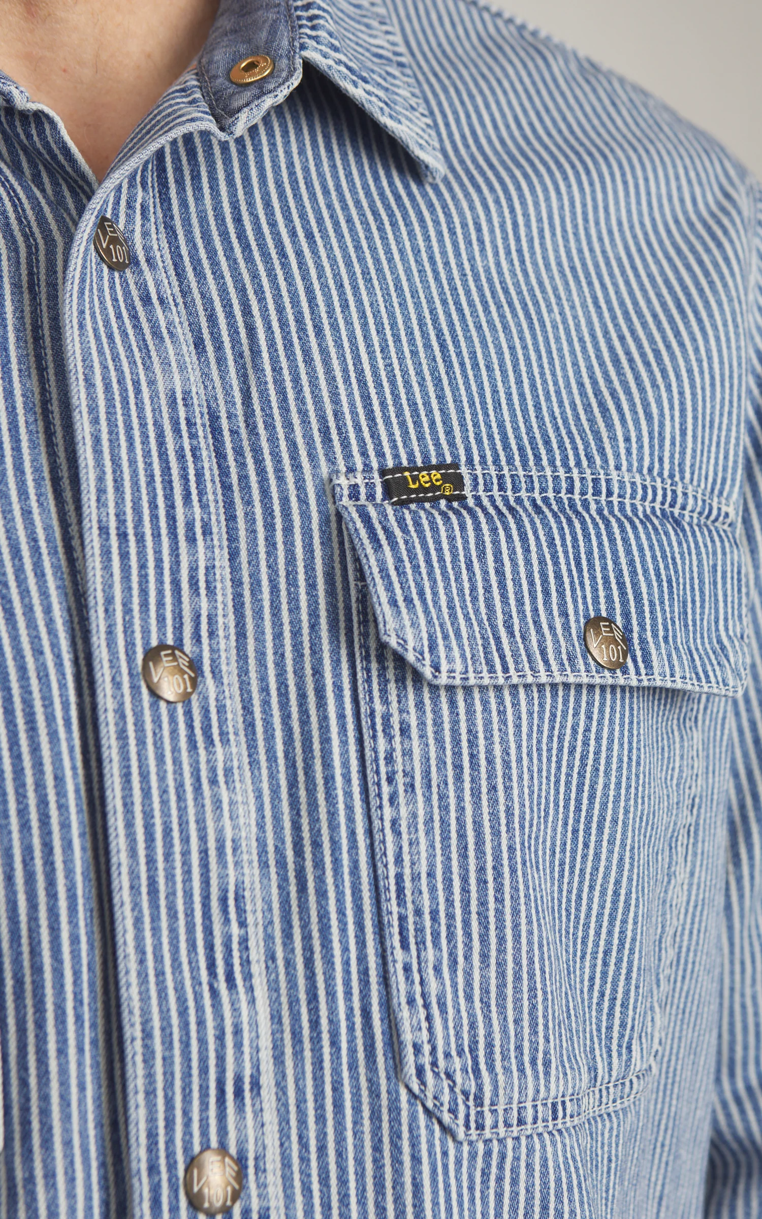Lee 101 101 Relaxed Overshirt Washed RR Stripe Blue - Image 4