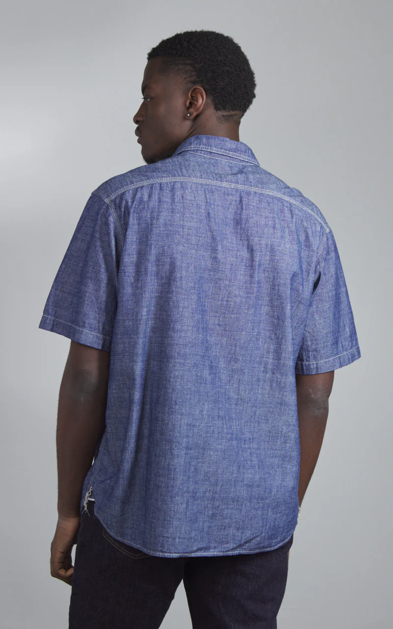 Lee 101 101 Short Sleeve Worker Shirt Rinse Chambray Blue - Image 3