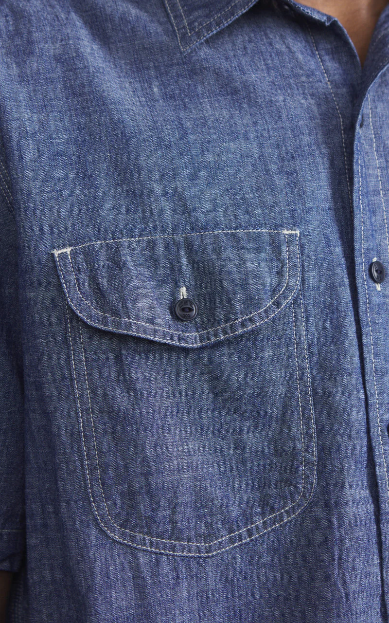 Lee 101 101 Short Sleeve Worker Shirt Rinse Chambray Blue - Image 4